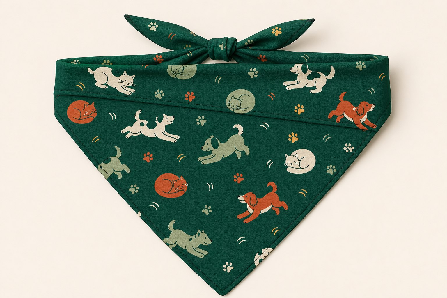 Digital preview of the PawSwipe Pet Parade cat-and-dog print on a bandana